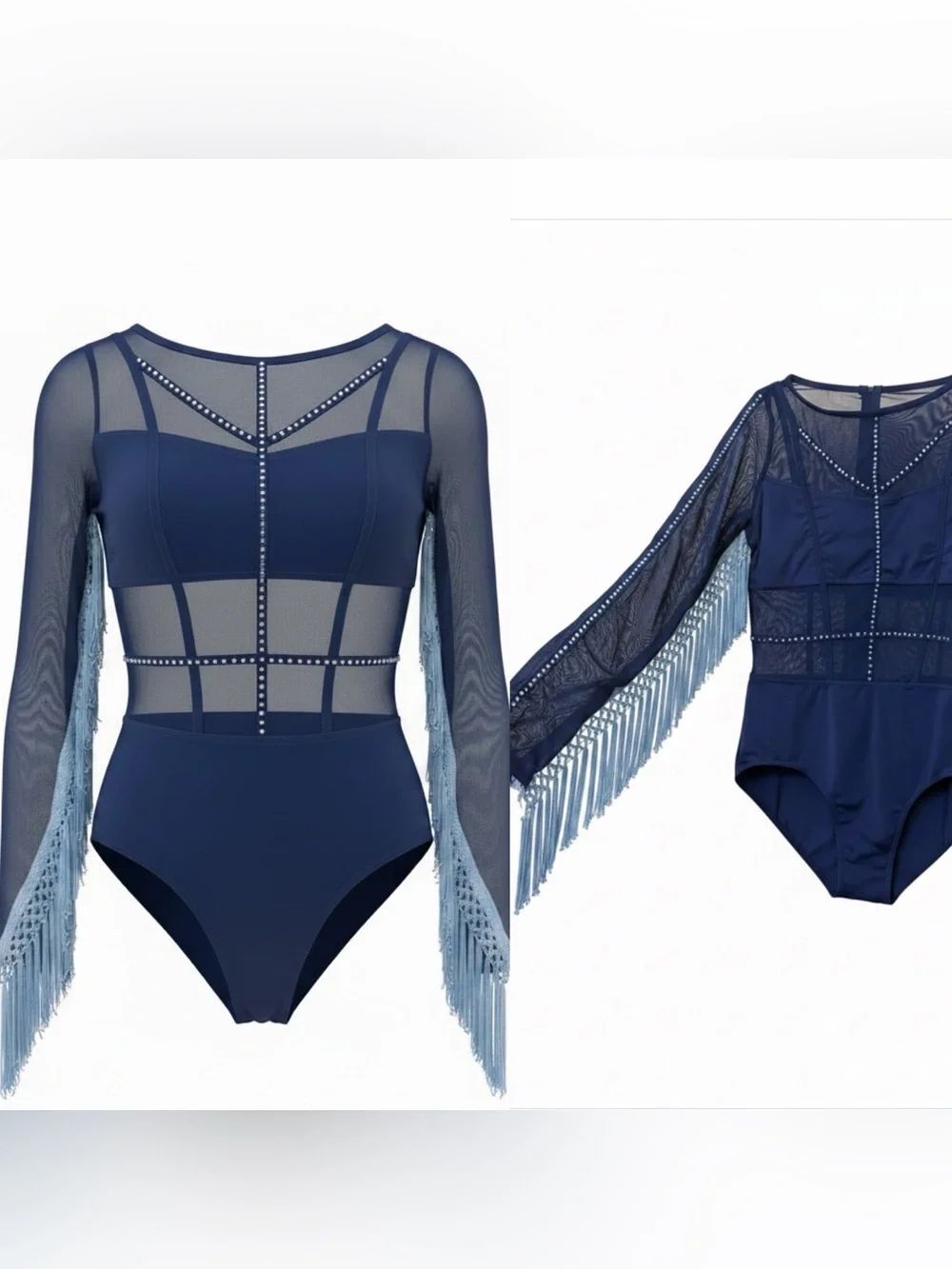 WEISSMAN solo custom illusion Dance Costume navy blue caged leotard MT10574 LA